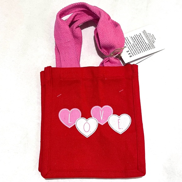 Rae Dunn Set of Two Small LOVE Cloth Tote Bags Red/Pink - Picture 9 of 13